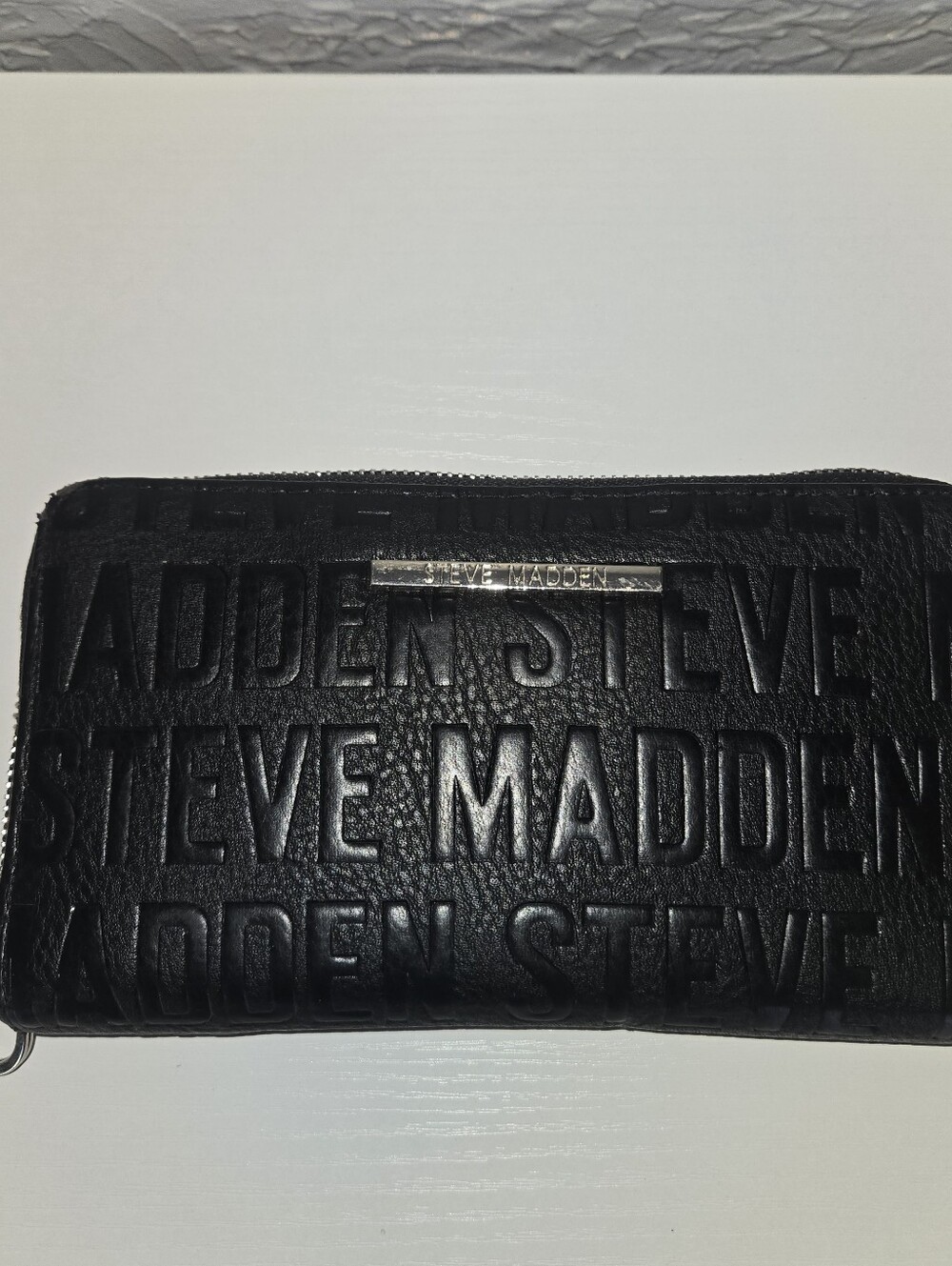 Steve Madden Black Embossed Zip-Around Wallet